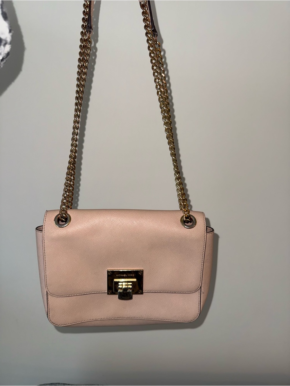 Michael Kors Blush Pink Leather Chain Shoulder Bag with Gold Hardware